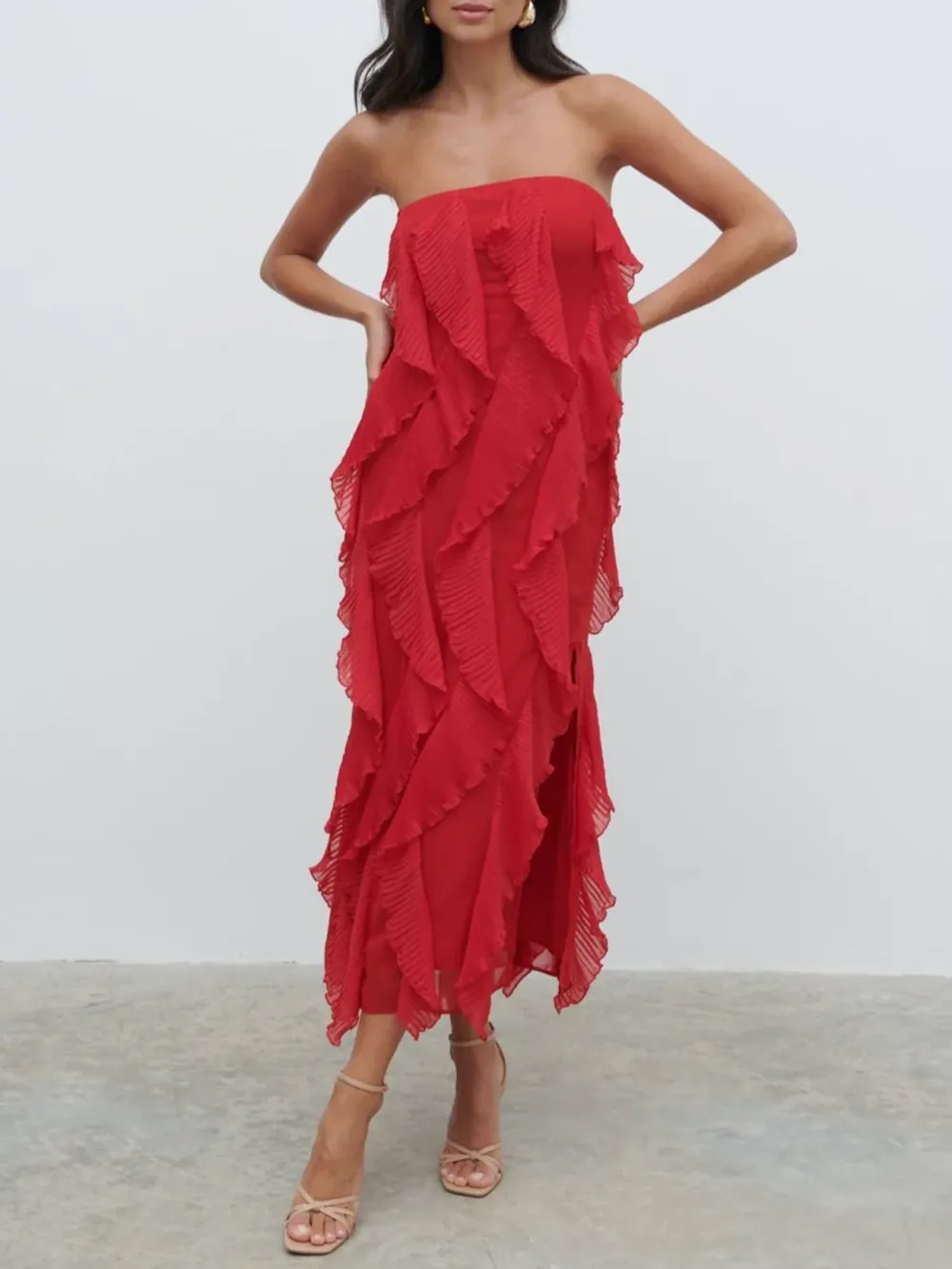 Bandeau Ruffle Midi Dress