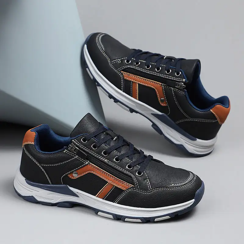 ⏰Limited Time Sale 70% OFF - Men's Genuine Leather Hiking Shoes - Outdoor Work Shoes -Side Zipper, Lightweight, Wide Toe Box, Arch Support, Shock Absorption, Waterproof, Slip-Resistant