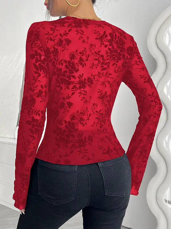 Flared Sleeve Long Sleeve Deep V-Neck T-Shirt