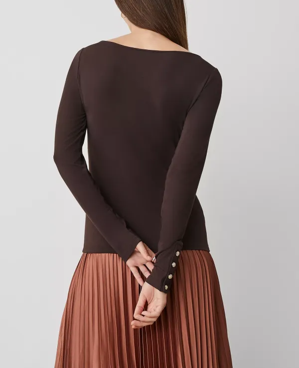 Button Cuff Boatneck Top