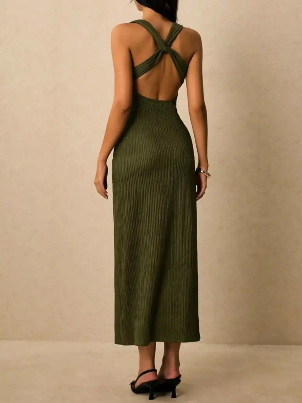 Ribbed Knit Sleeveless Midi Dress
