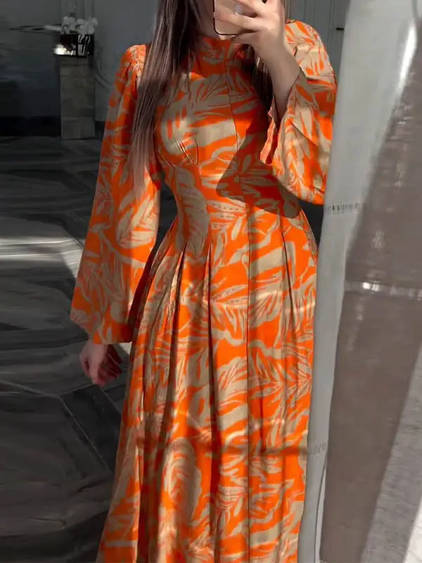 Mock Pleated Neck Maxi Dress