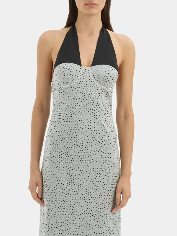 Adjustable Halter Neck Polka Midi Dress