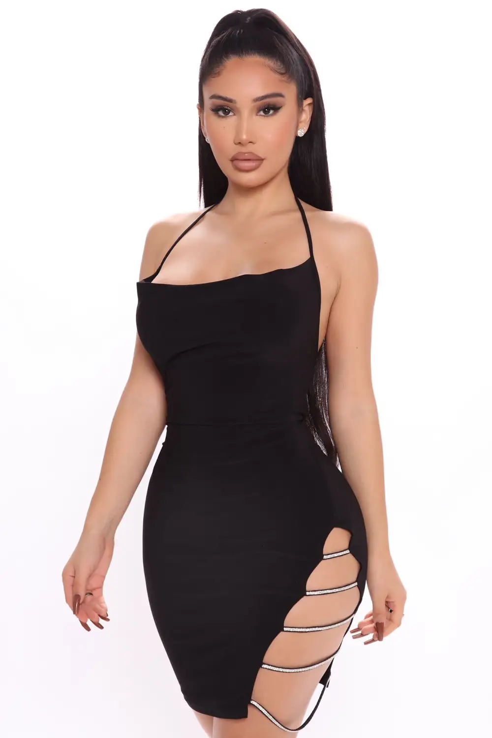 Kelsey Cowl Neck Mini Dress - Black