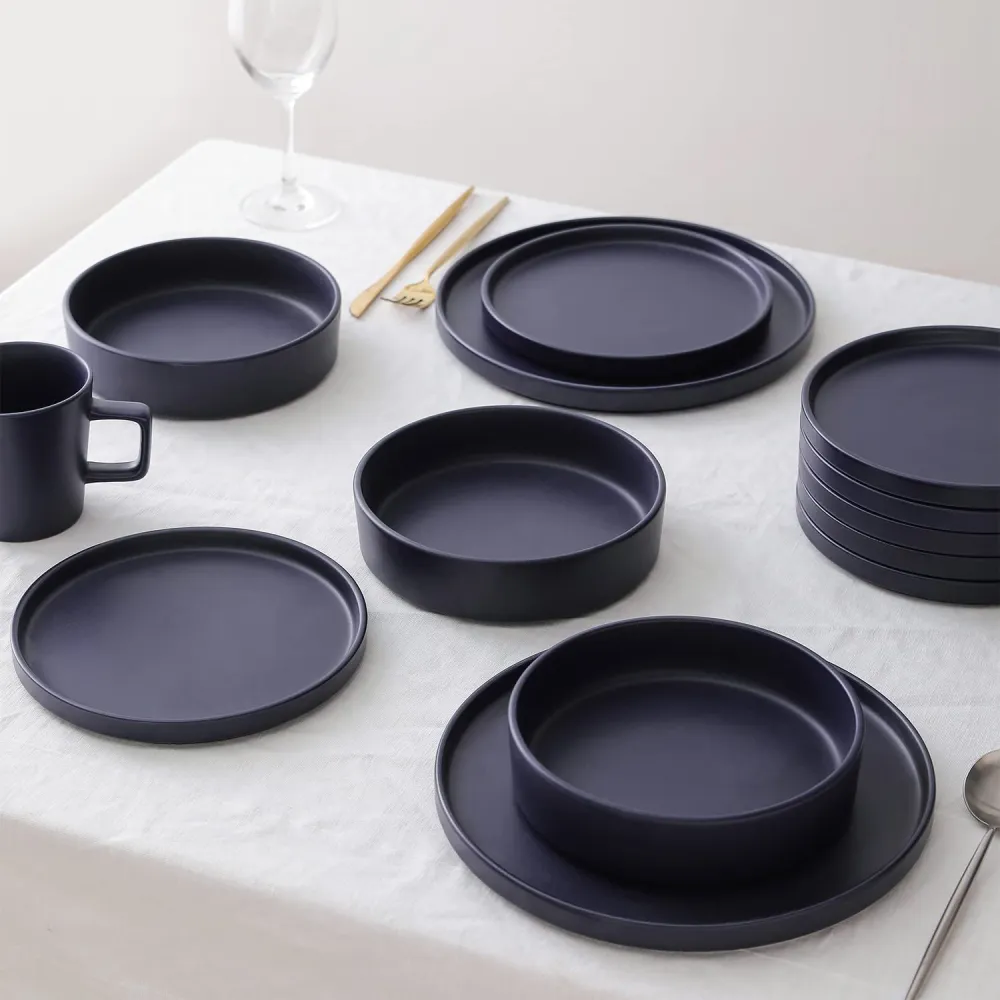 Stone Lain Coupe Dinnerware Set, Service For 8, Black Matte