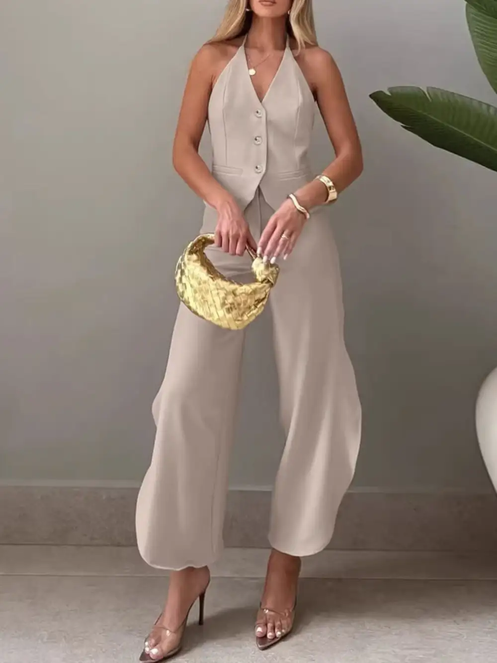 Classic Wide Leg Halter Jumpsuit