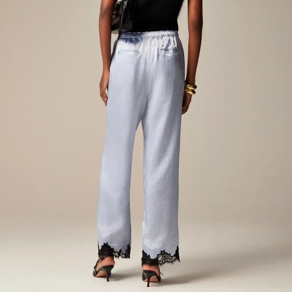 Satin Lace Hem Wide Leg Crop Pants