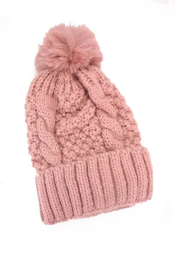 Cable Knot Pom Beanie Hat