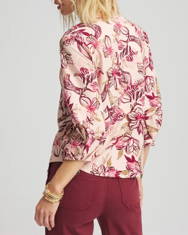Pink Floral Puff Sleeve Blouse
