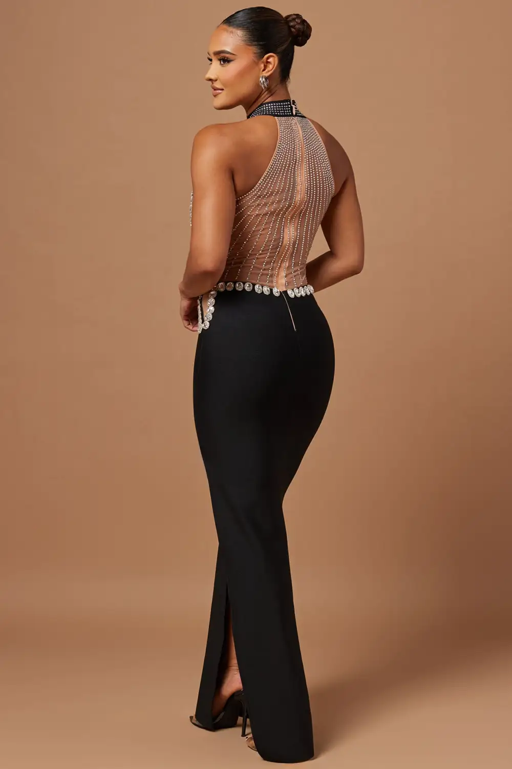 Becky Embellished Bandage Gown - Black