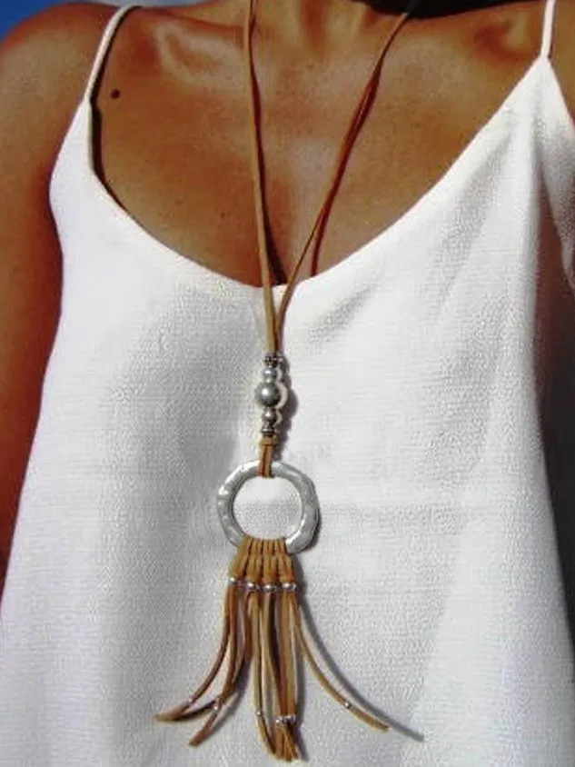 Beach Ethnic Versatile Leather Rope Long Necklace