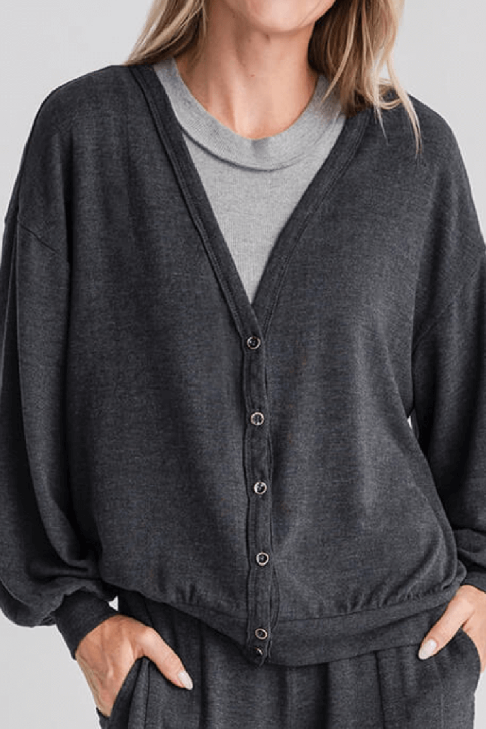 Risen Jersey Cardigan - charcoal grey