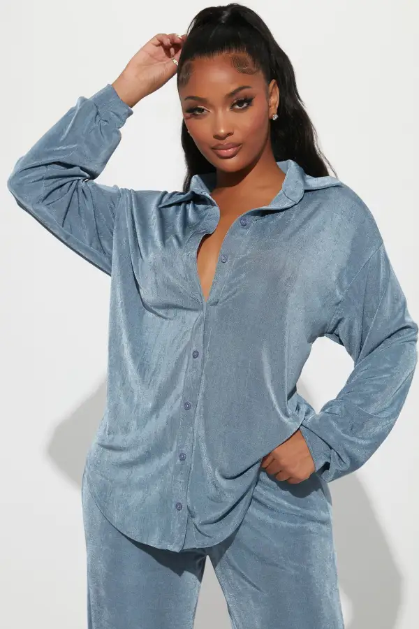 Sweet In Slinky Pant Set - Slate Blue