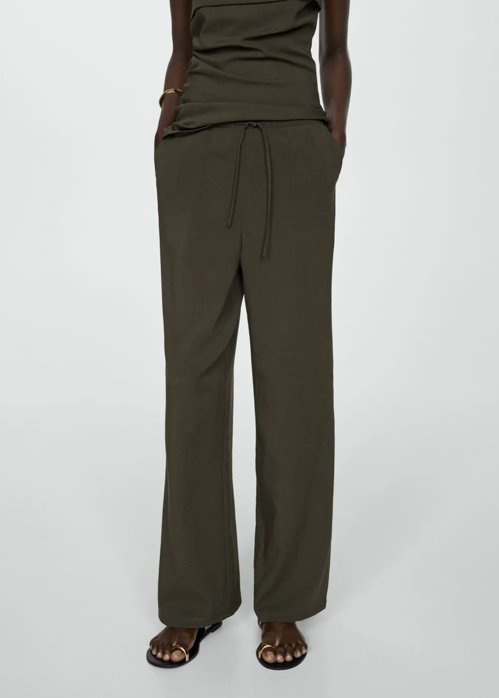 Elastic-waist straight pants