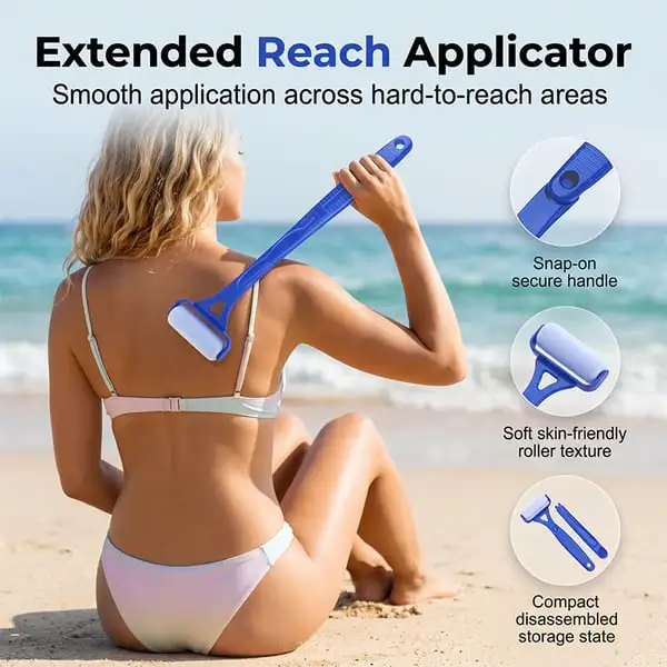 Back Lotion Applicator Sunscreen Moisturizer Body Back Long Handle Foldable Application Roller