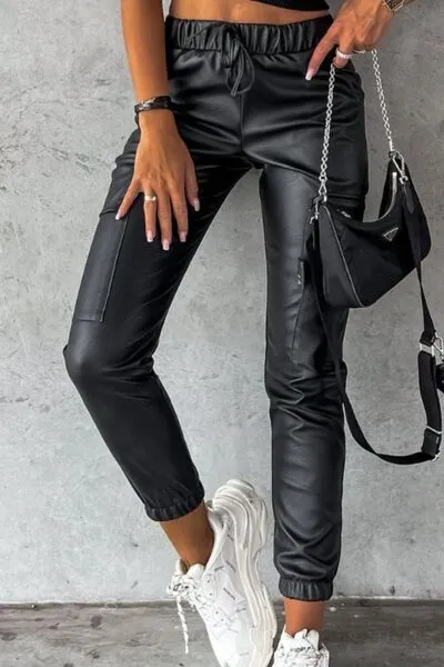Relaxed Drawstring Pants With Pocket