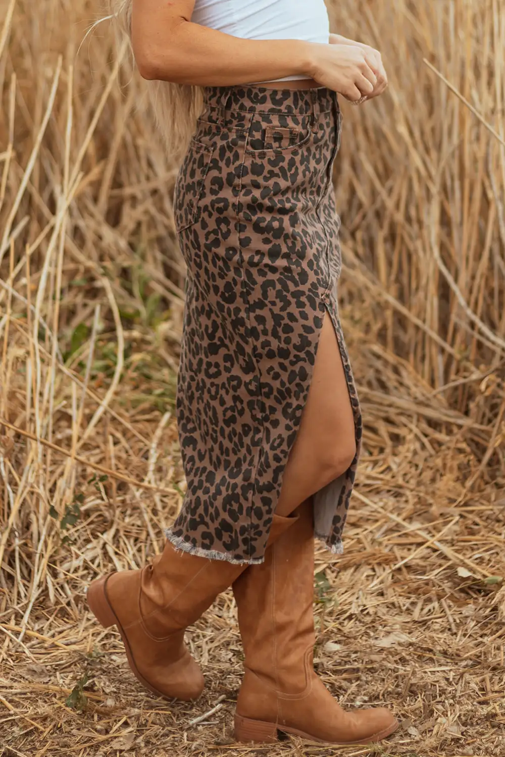 Open Denim Printed Skirt