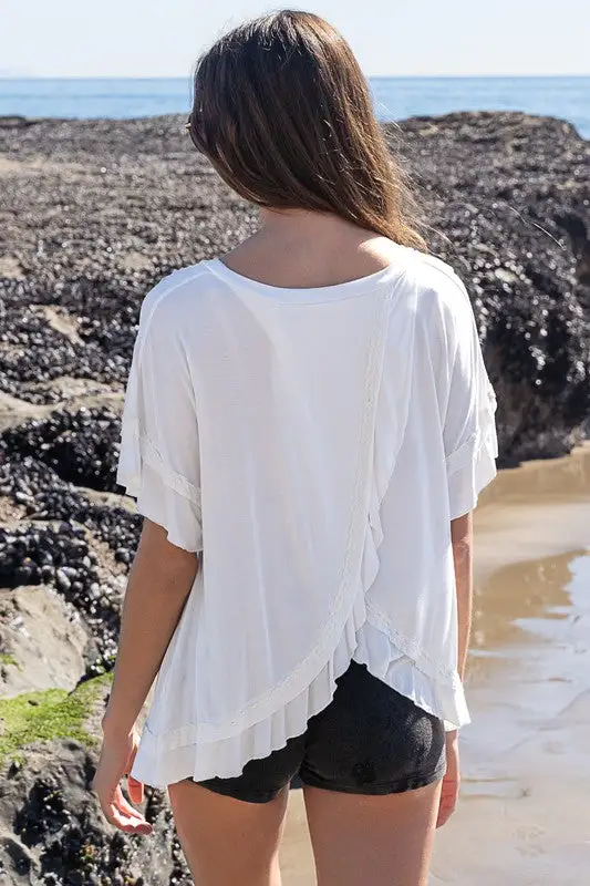 Peek-a-boo Ruffle Overlay Knit Top | URBAN ECHO SHOP