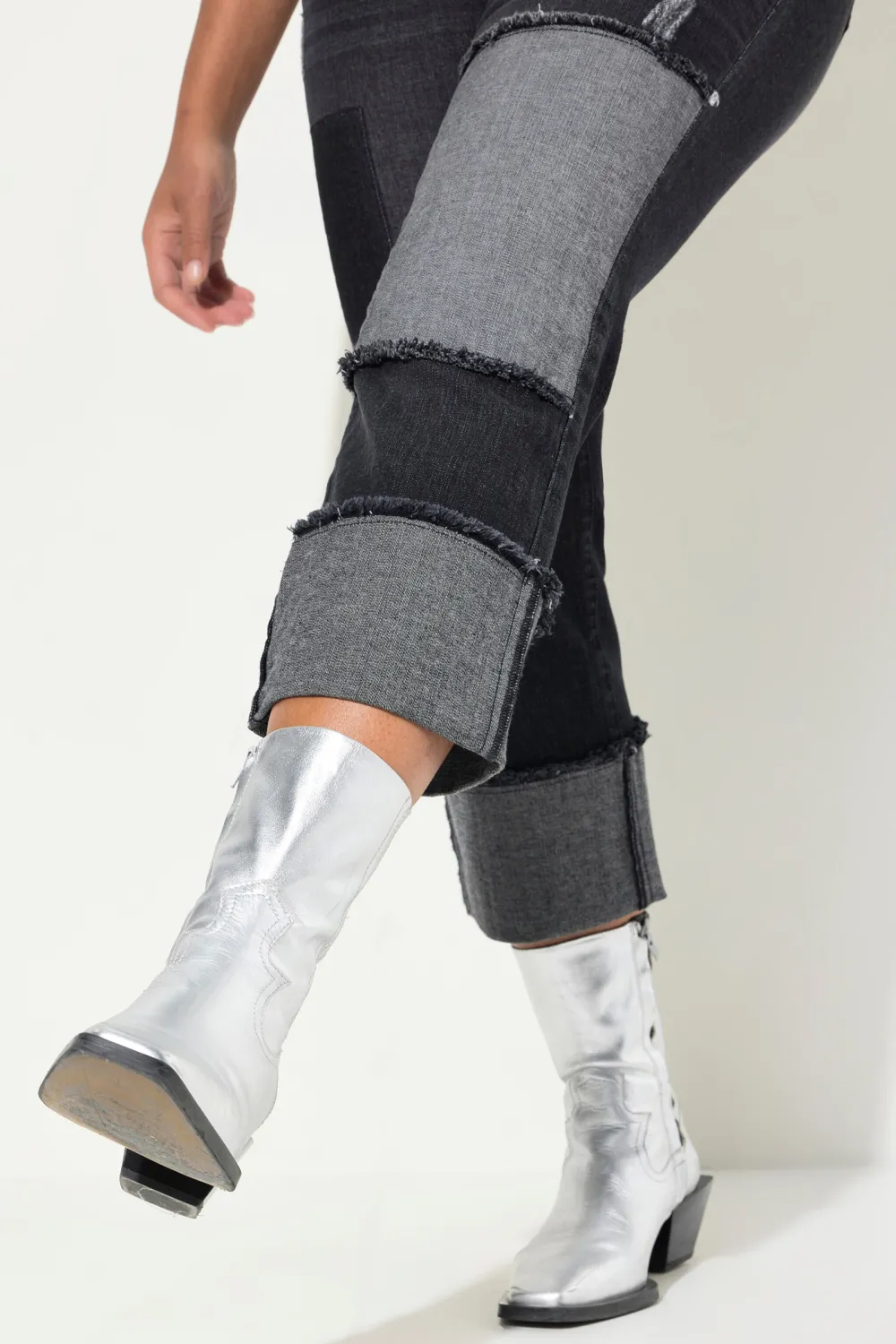 Roll Up Hem Spliced Jeans