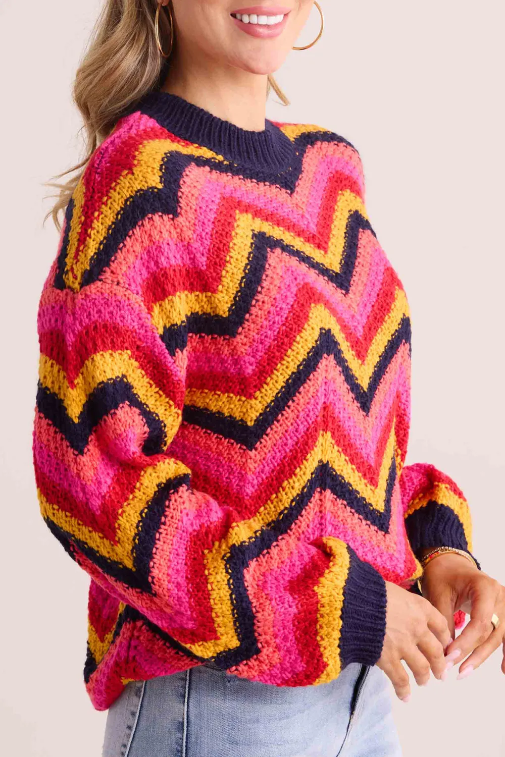 Multicolored Striped Crew Neck Sweater