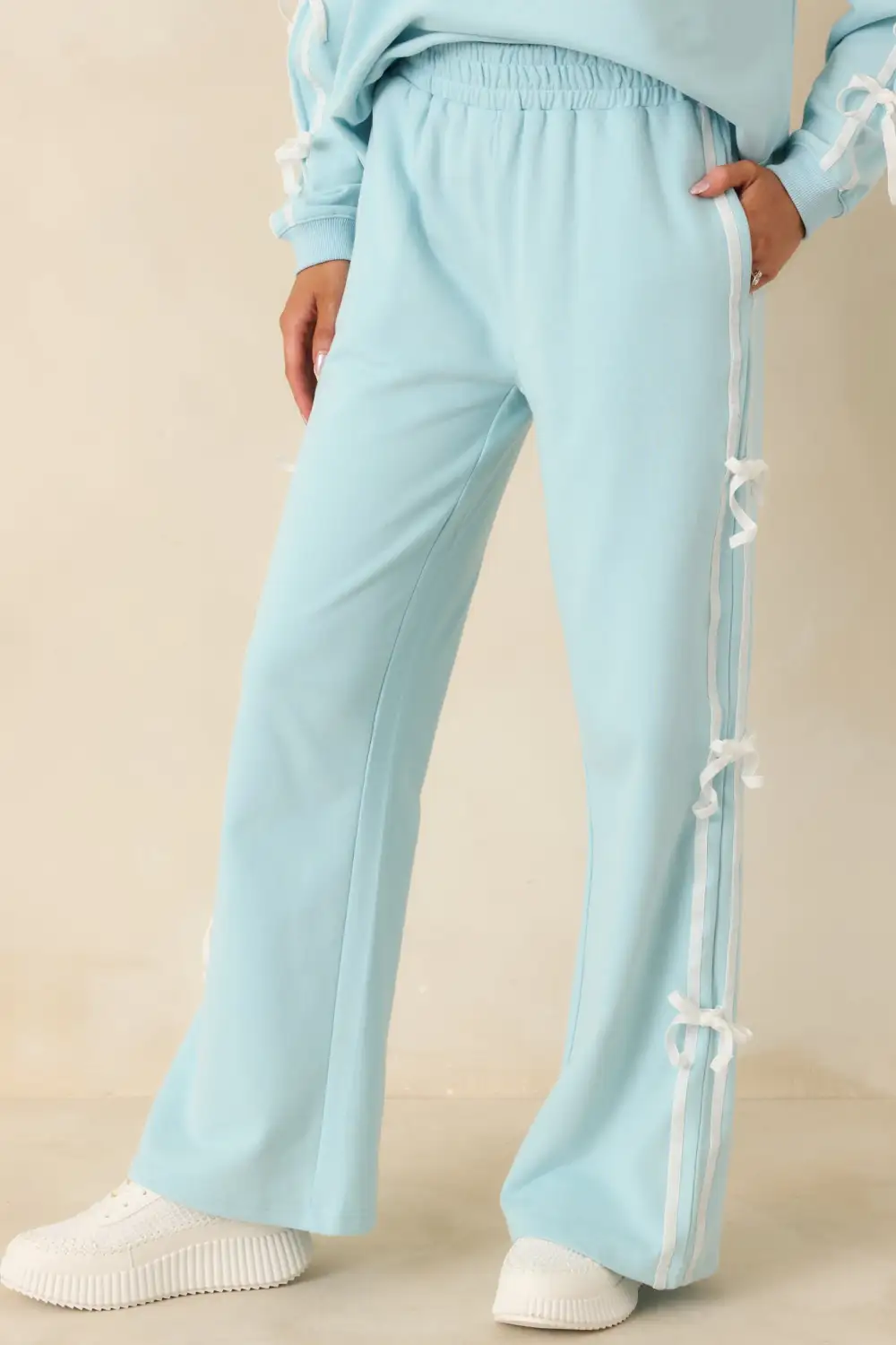 Aqua Tie Detail Wide Leg Sweatpants