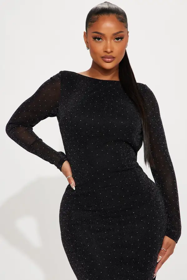 Kiera Rhinestone Maxi Dress - Black