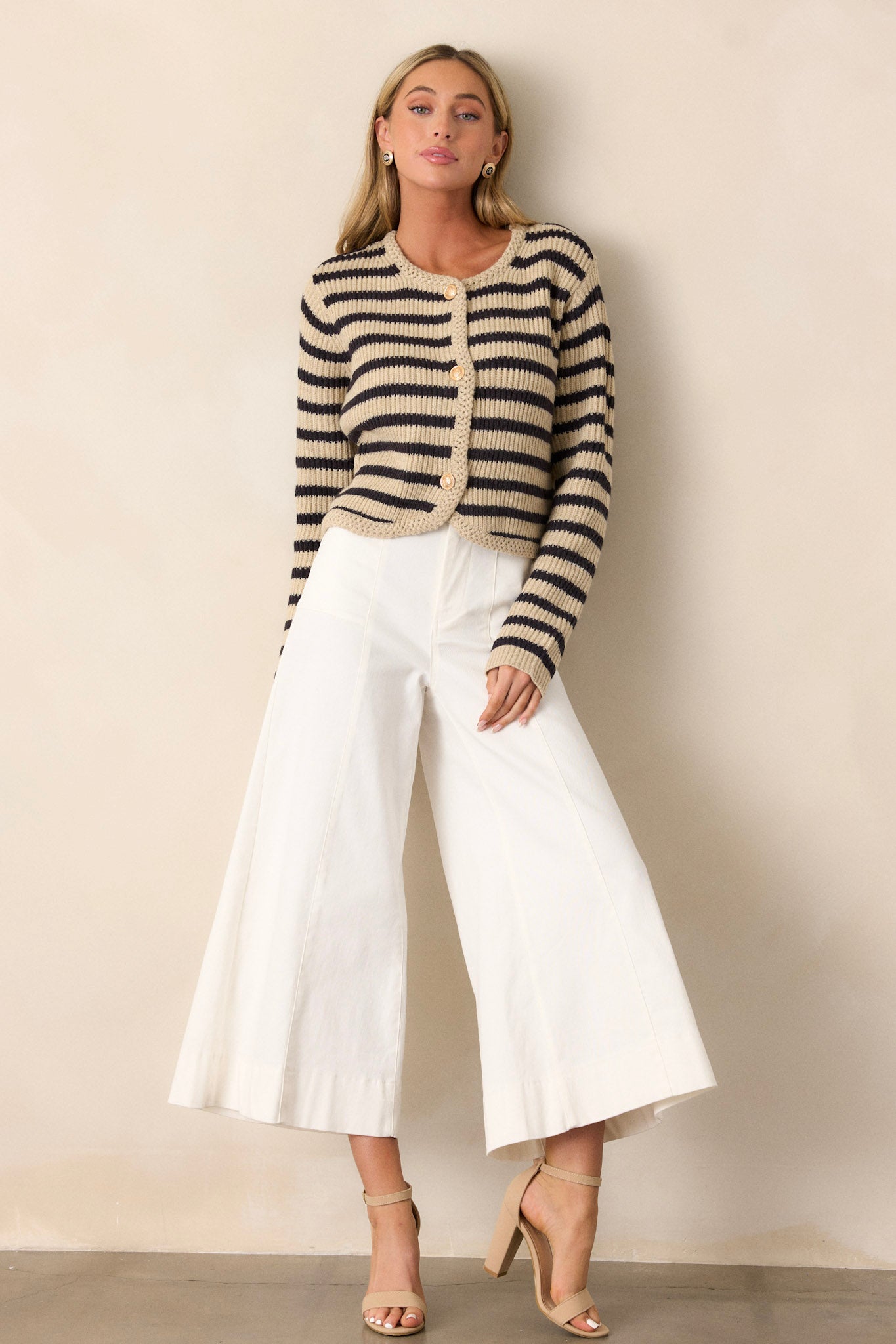 Passing Glances Tan Stripe Button Front Cardigan