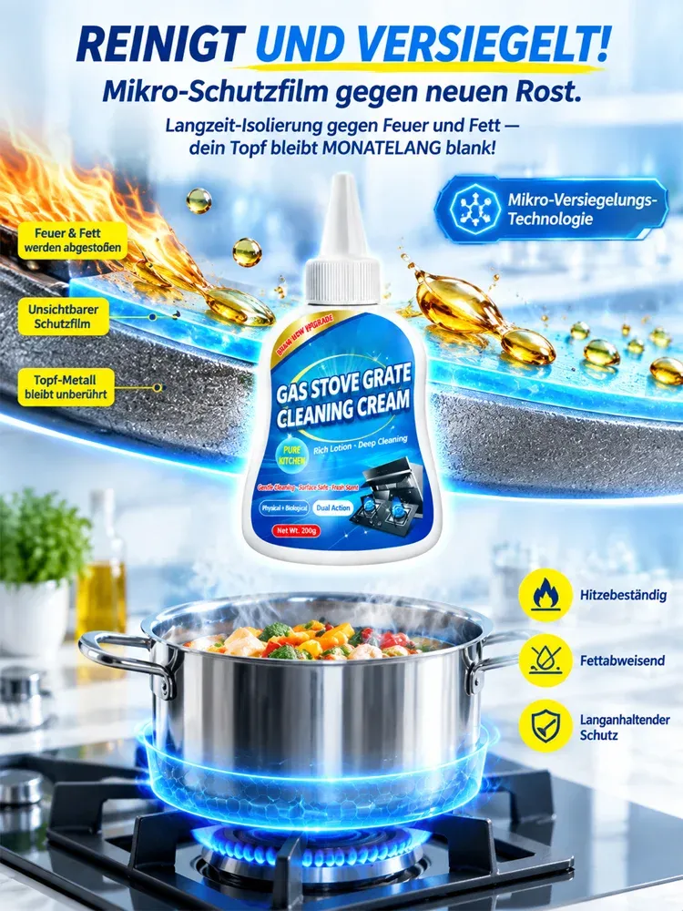 Gas Stove Grate Cleaning Cream, Heavy-Duty Grease Remover for Burner Racks, Rust & Scale Removal, Gentle Dissolving of Stubborn Oil Stains, Degreaser Cleaner