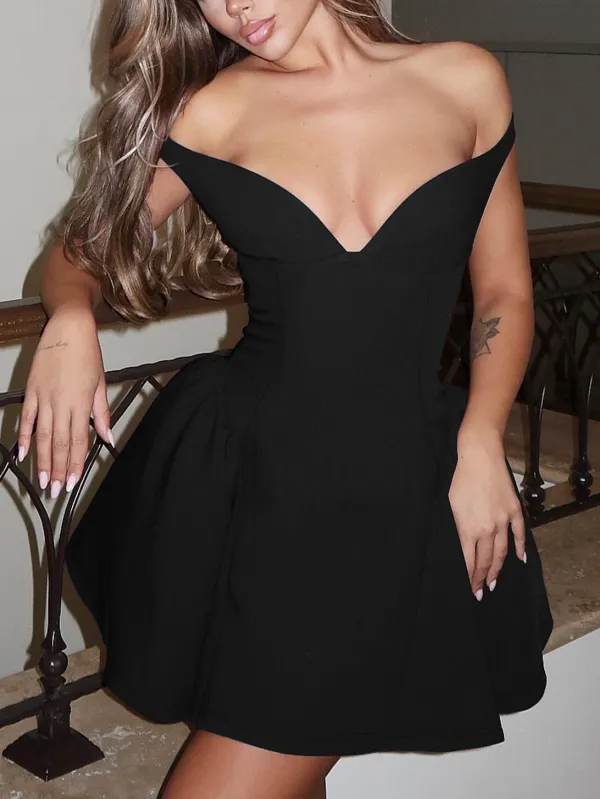 Low Cut Neck Halter Elegant Mini Dress