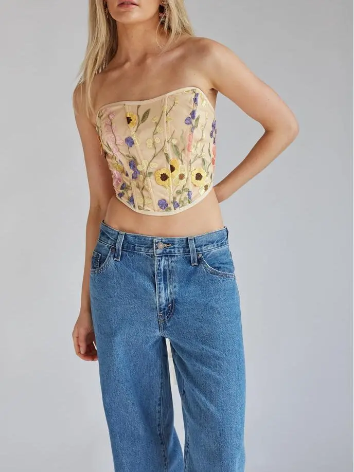 Strapless Floral Lace Corset Top