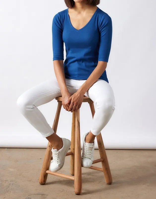 Cobalt Blue Ribbed V-Neck Tee