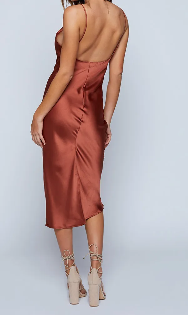 Satin Slip Rust Maxi Dress