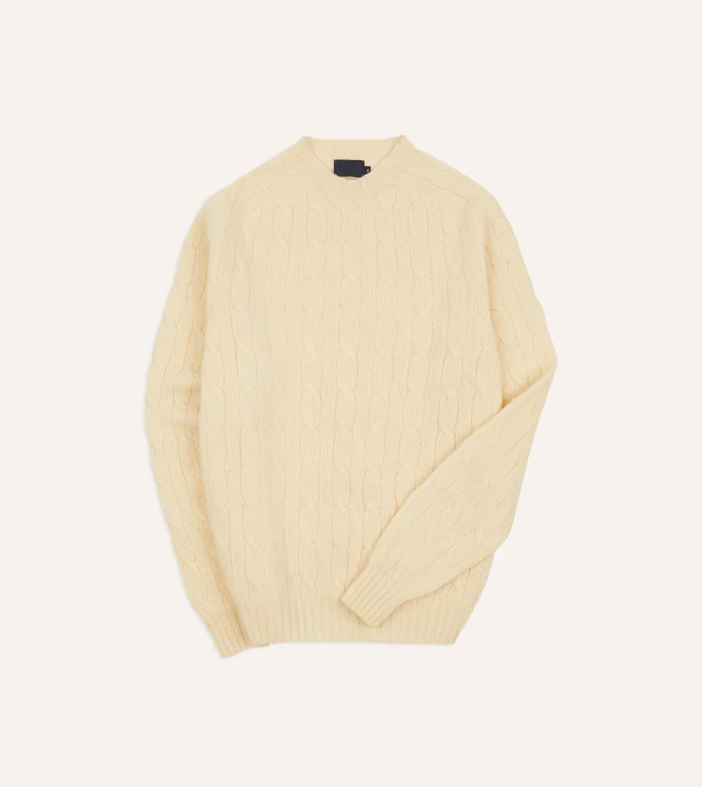Ecru Brushed Shetland Cable Knit Crew Neck Jumper Elegant