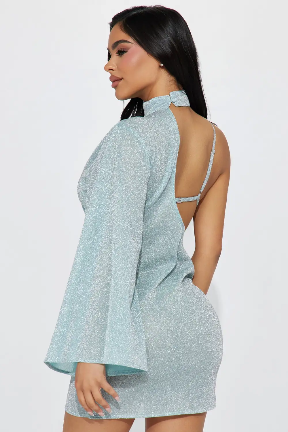 Cara Metallic Mini Dress - Light Blue