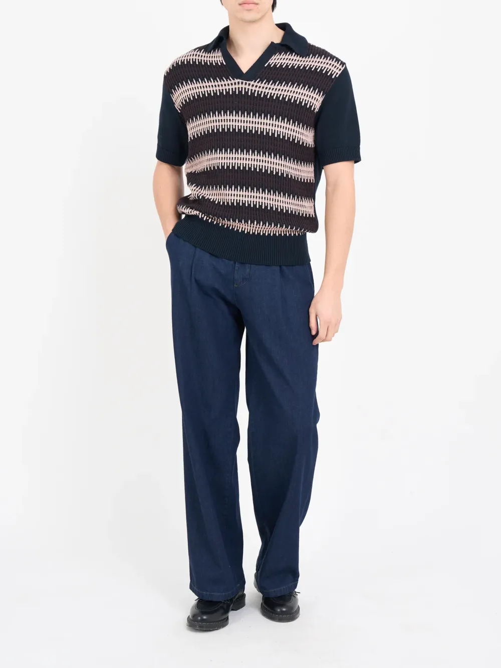 Navy Short Sleeve Striped Polo Shirt