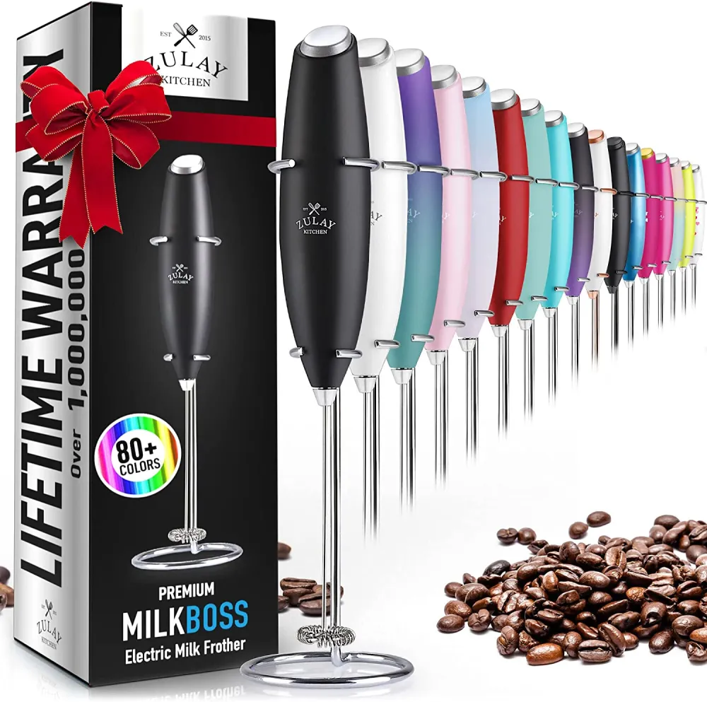 Powerful Milk Frother Handheld Foam Maker for Lattes - Whisk Drink Mixer for Coffee, Mini Foamer for Cappuccino, Frappe, Matcha, Hot Chocolate by Milk Boss (Black)