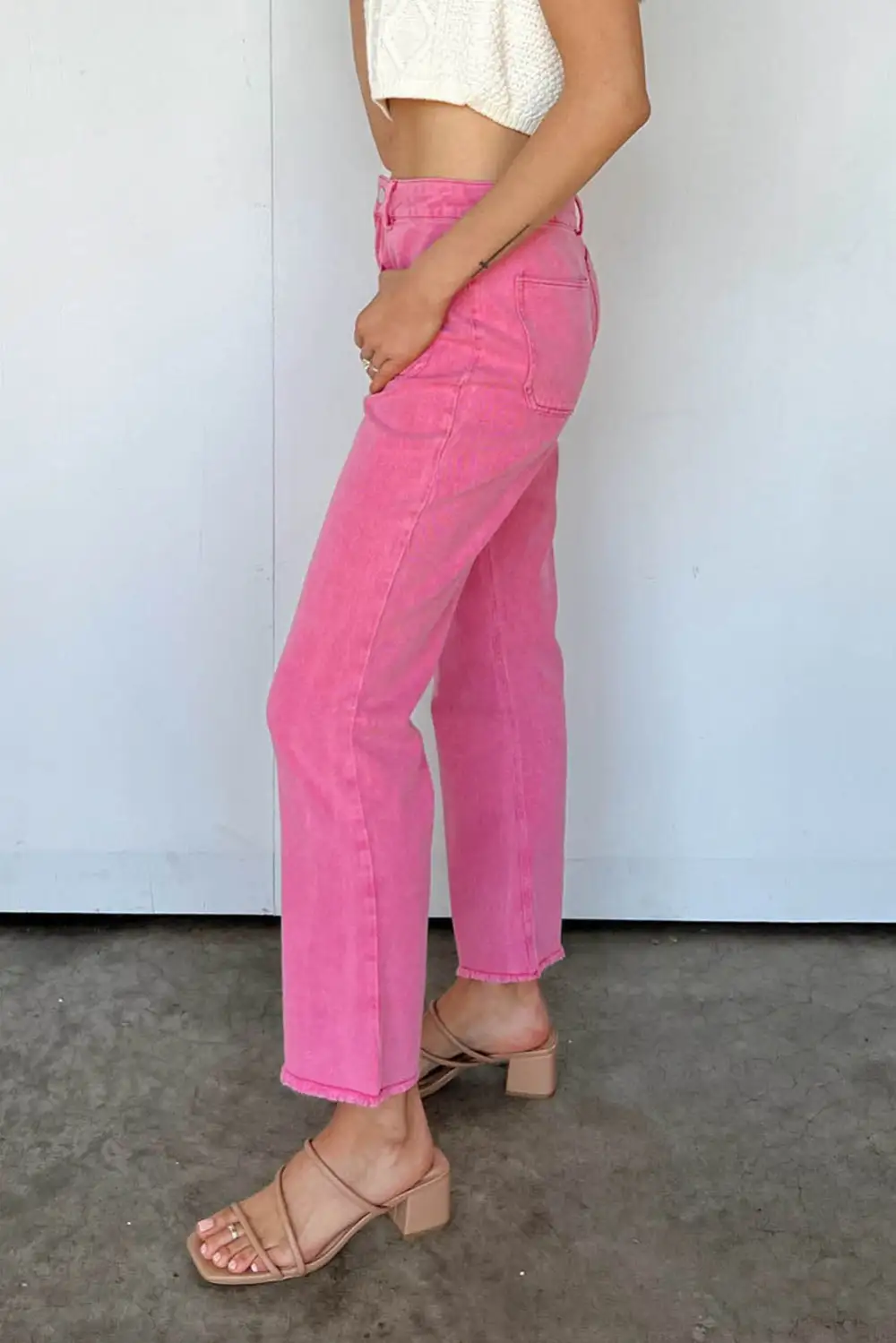 Ankle-Length Flare Leg Raw Hem Jeans