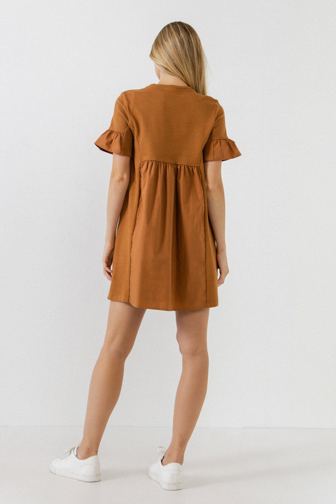 Mixed Media Short-Sleeve Mini Dress