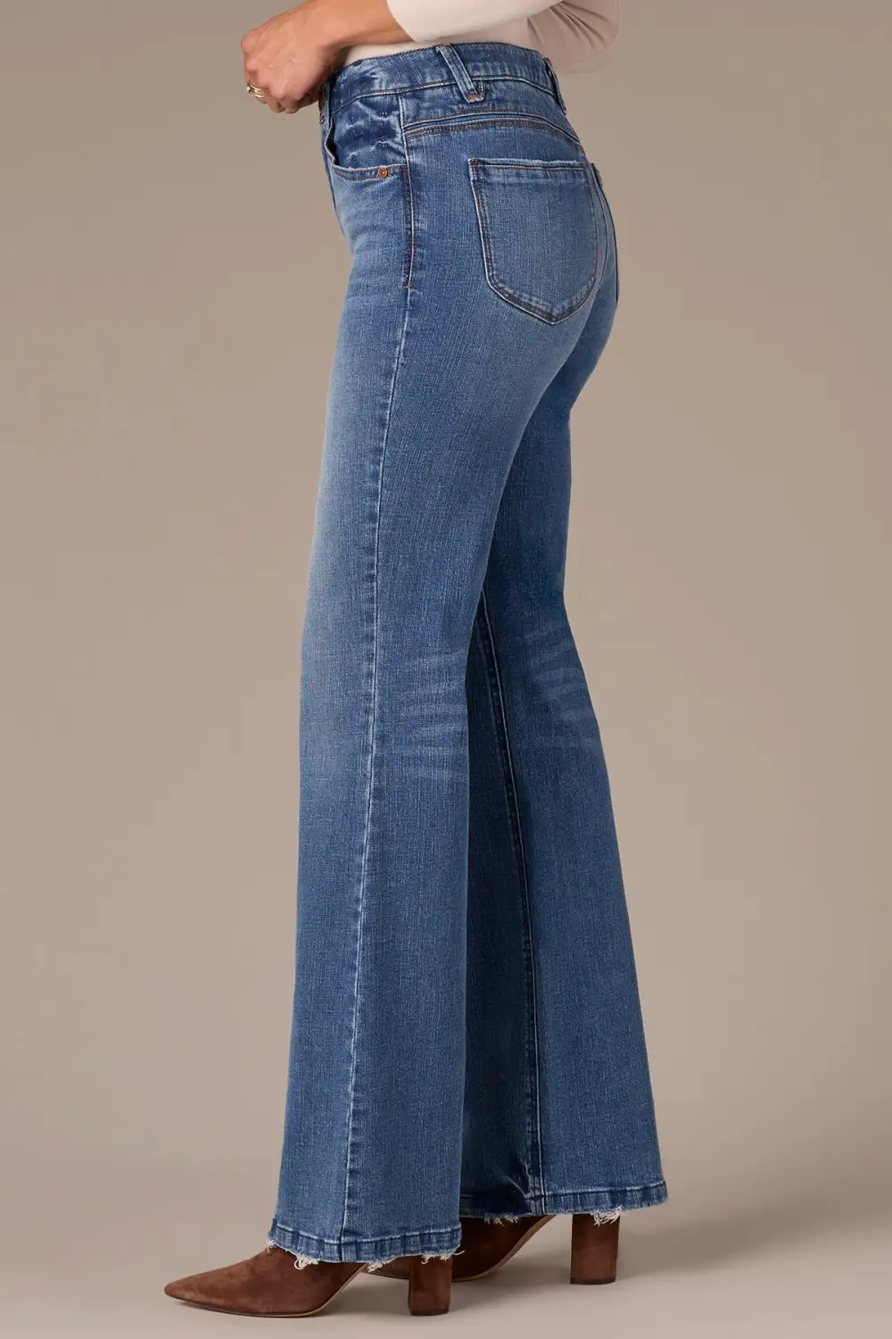Petite High Rise Raw Hem Bootcut Jeans