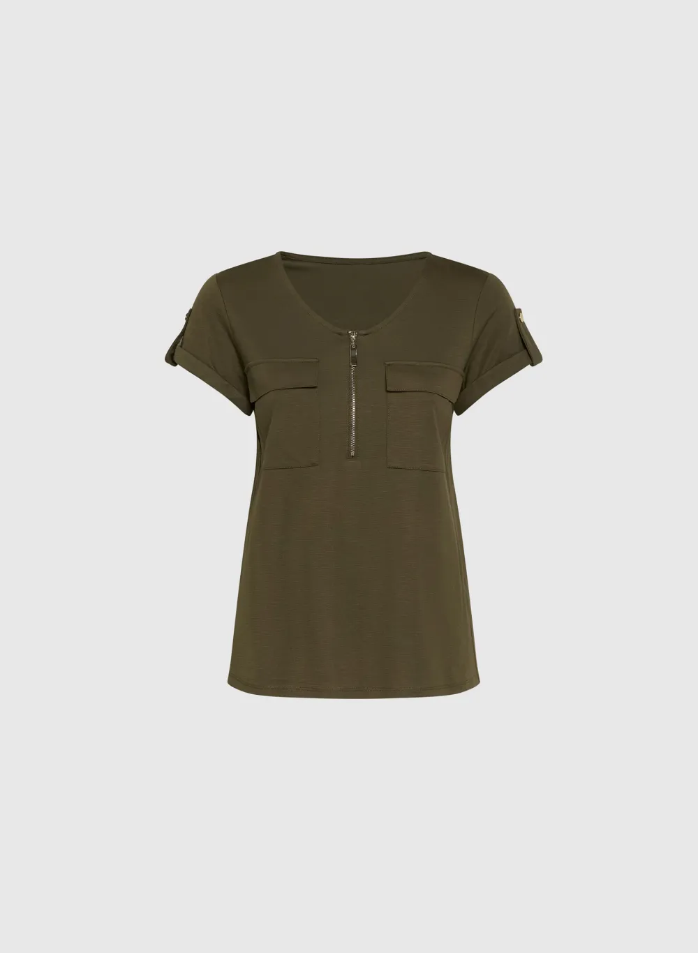 Zippered T-Shirt With Dual Pockets