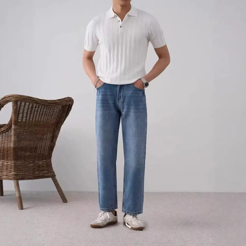 Ribbed Collar Knit Polo