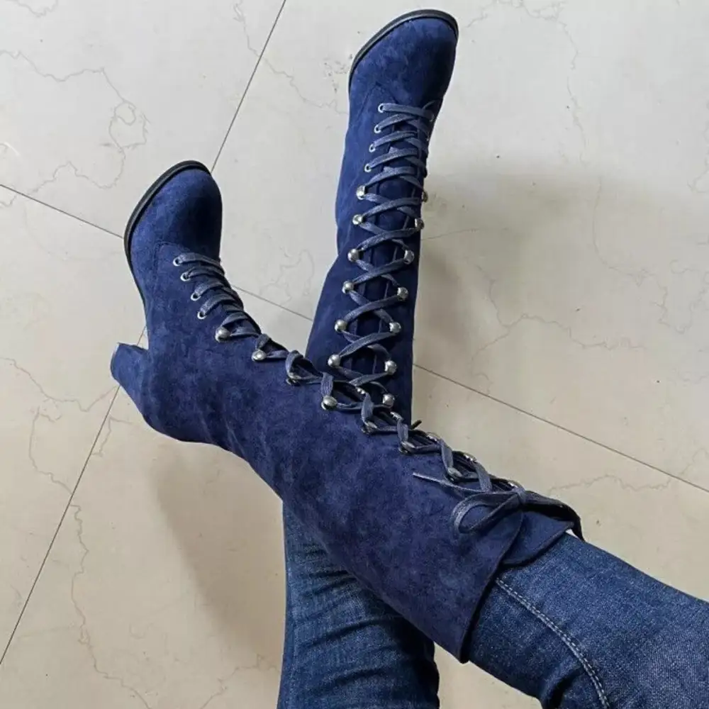 Refined Lace-Up Block Heel Boots