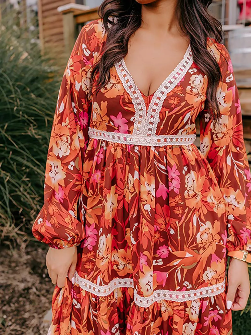 Women's Warm Floral Print Dresses