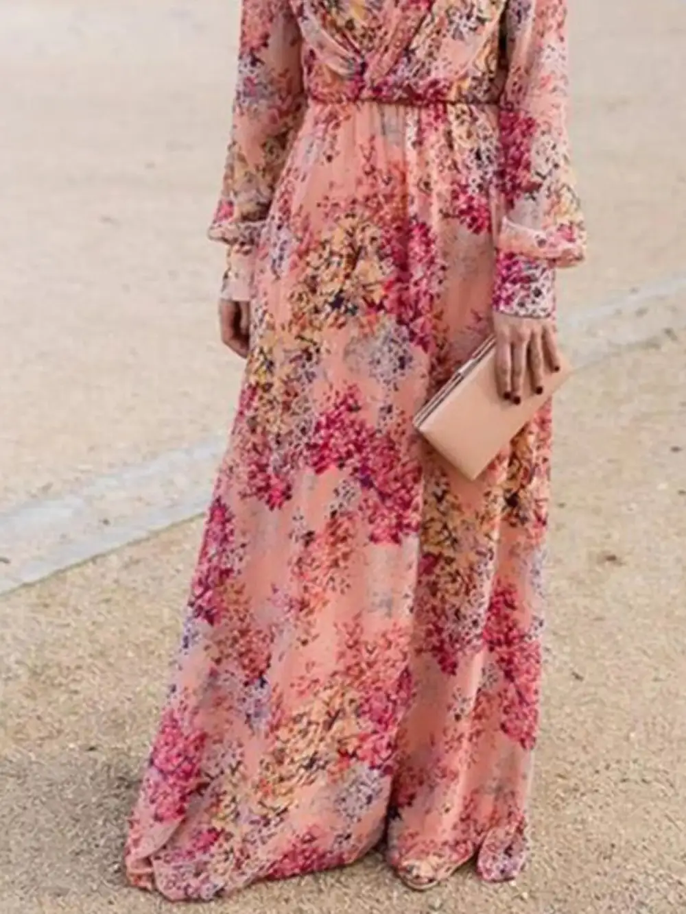 Easy Fit Floral Printed Long Sleeve Maxi Dress