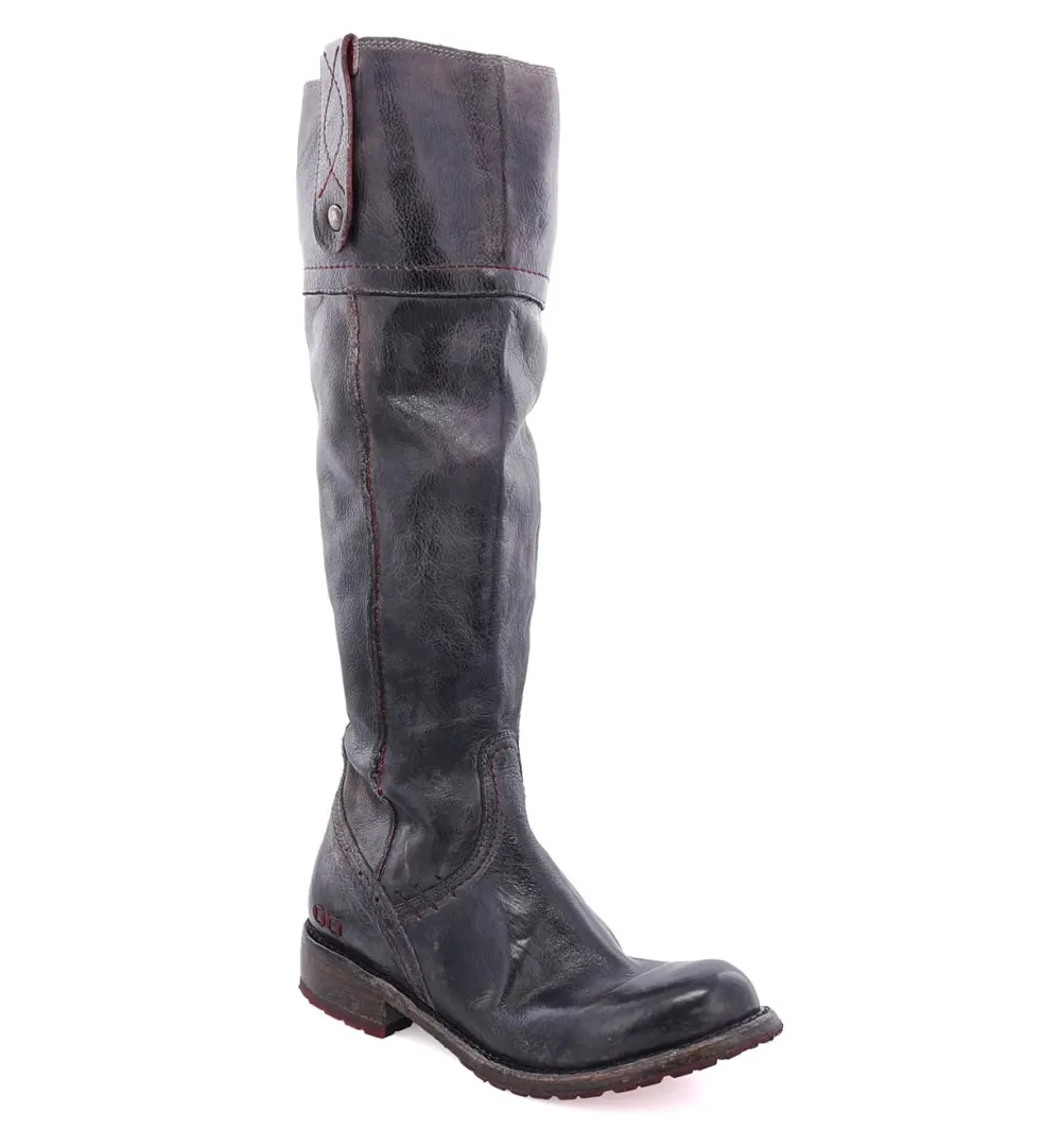Women's Wide Calf Equestrian Lug Sole Leather Knee High Boots