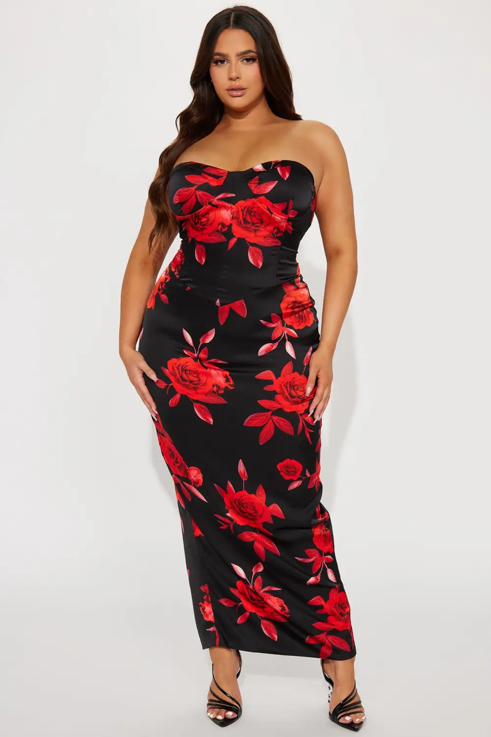 Rosie Satin Maxi Dress - Red/combo