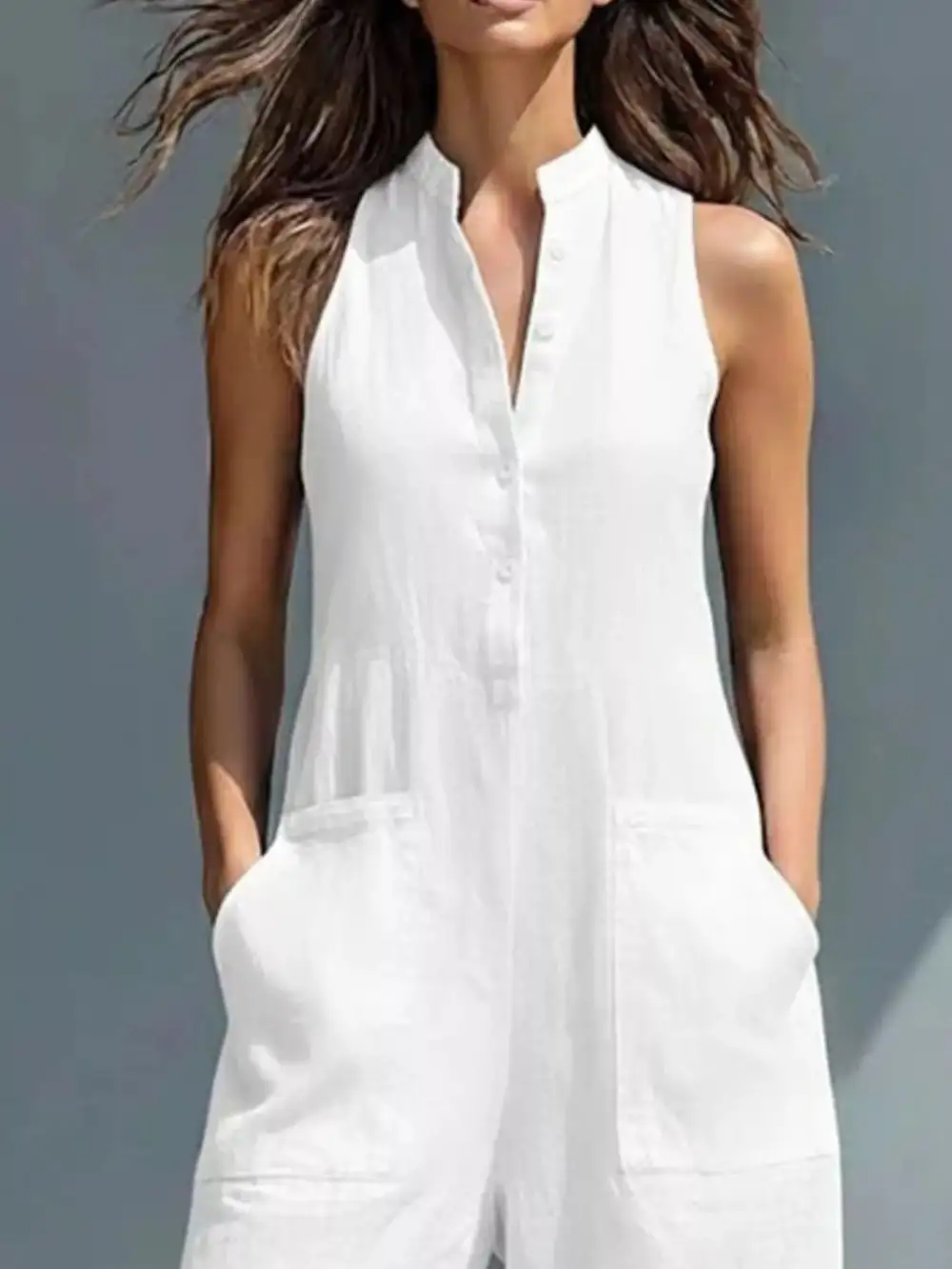 Button Front Sleeveless Jumpsuit