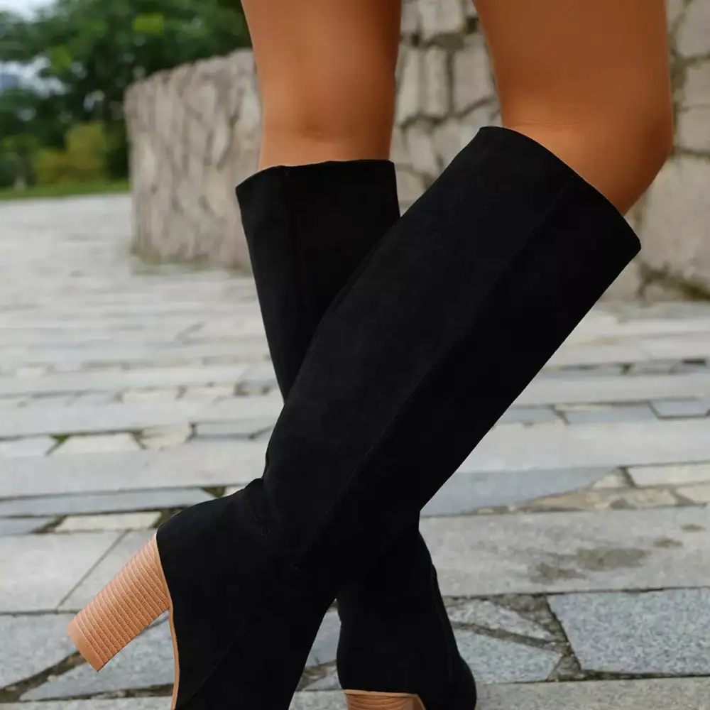 Modern Refined Pointed Toe Block Heel Boots