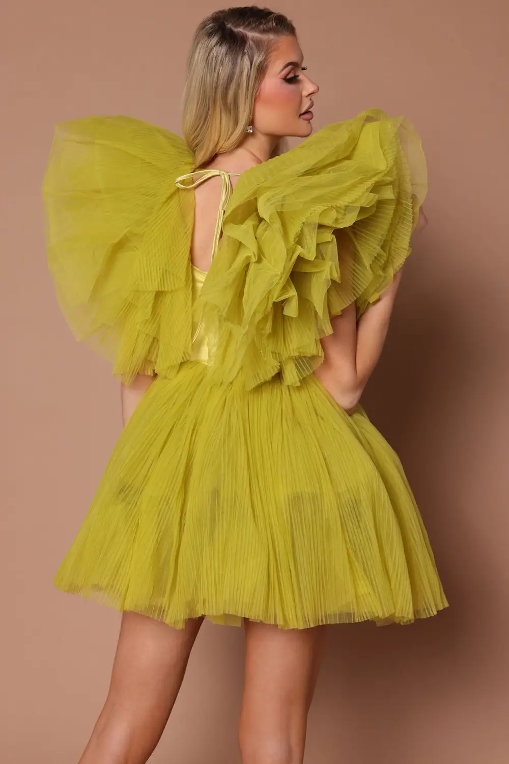 Delaney Tulle Mini Dress - Chartreuse