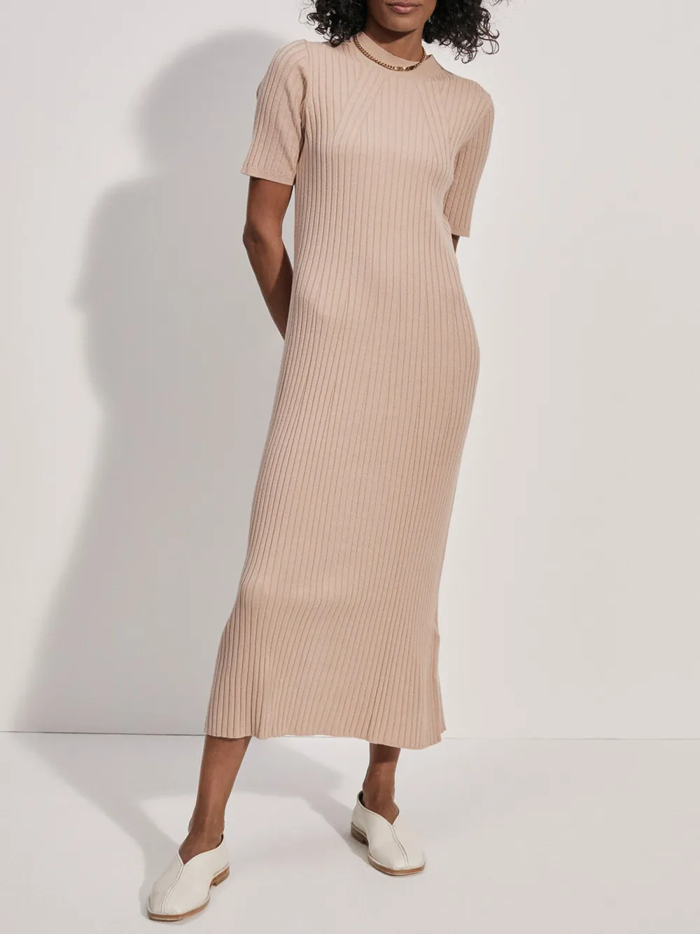 Crew Neck Rib Knit Maxi Dress